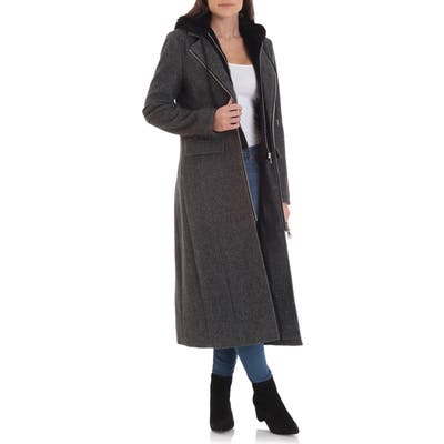 Avec Les Filles Moto Wool Blend Coat With Removable Hooded Bib, Black