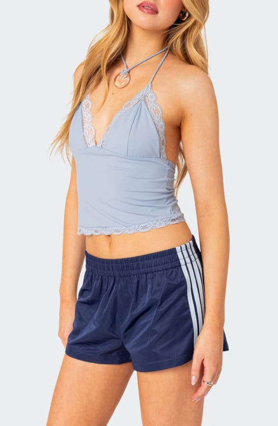 EDIKTED EDIKTED SHARONA LACE TRIM CROP HALTER TOP