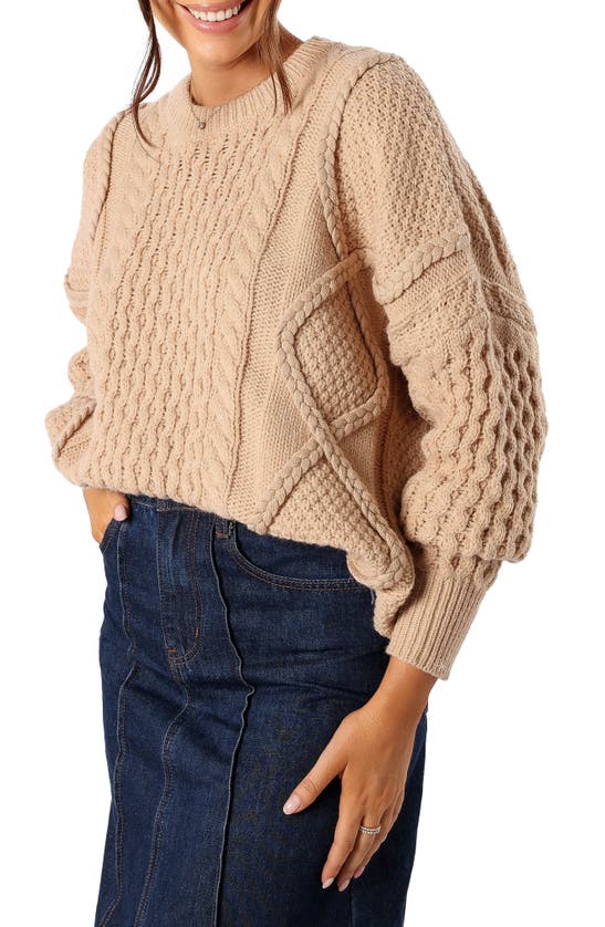 Shop Petal And Pup Petal & Pup Bentley Mixed Stitch Oversize Sweater In Oatmeal