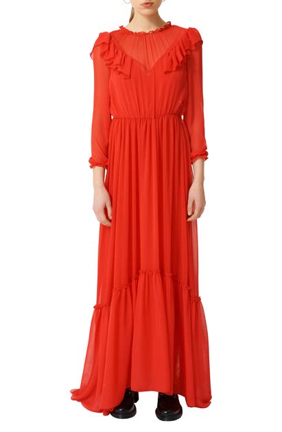 Click to view more detailed imagery on our partner's website Maje Rachana Ruffled Maxi Dress In Red