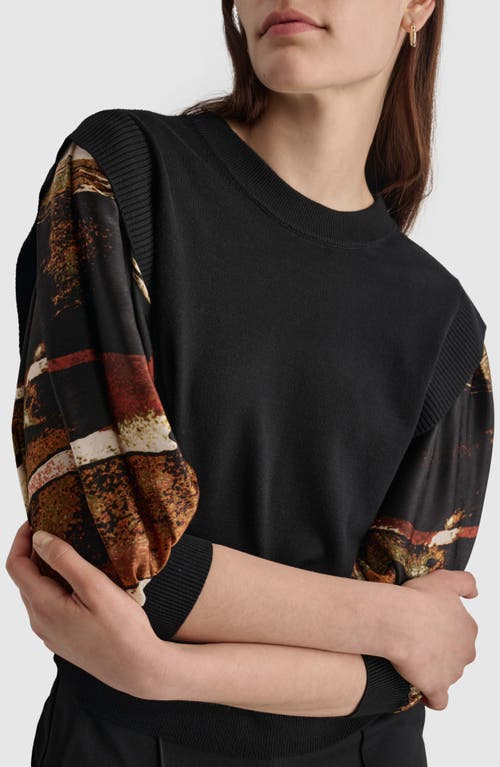 Shop Dkny Print Sleeve Mixed Media Sweater In Black/paint Stroke