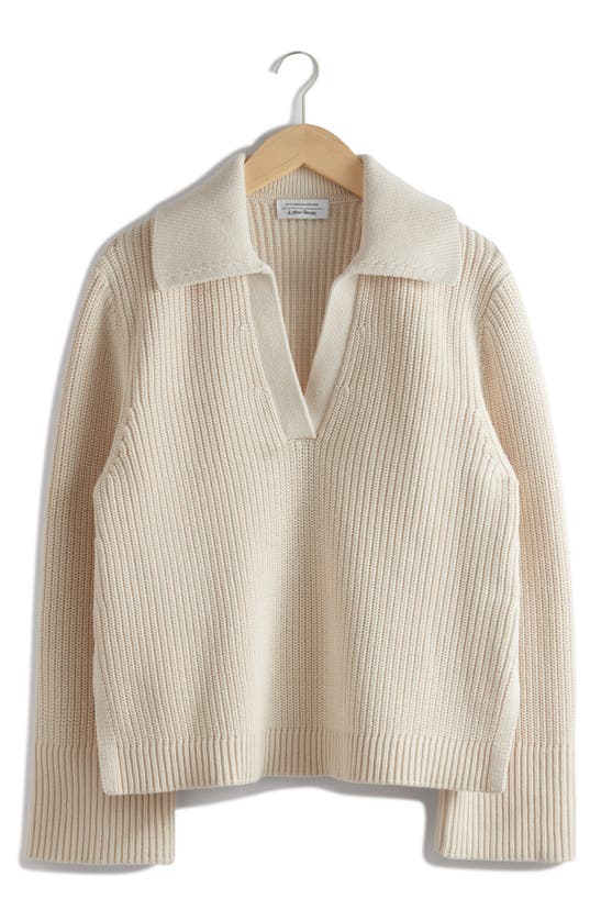Shop & Other Stories Split Collar Sweater In White Dusty Light
