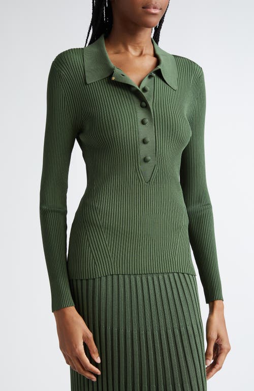 Shop Zimmermann Rib Long Sleeve Polo Sweater In Forest