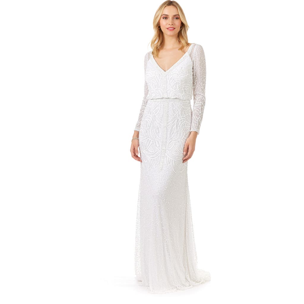 Lara New York Grant Long Sleeve Beaded Wedding Dress In Ivory