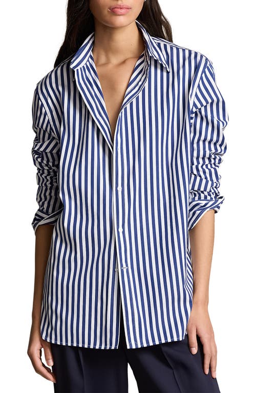 Shop Polo Ralph Lauren Oversize Stripe Button-down Tunic In Fall Royal/white
