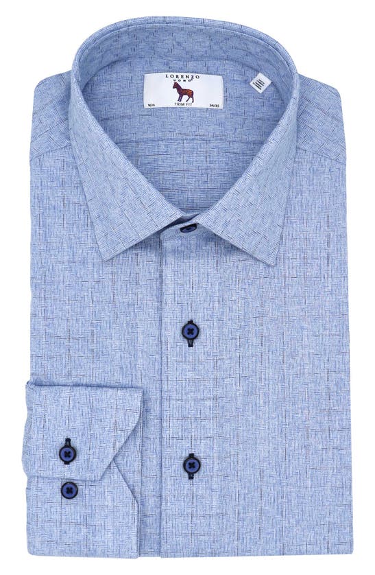 Lorenzo Uomo Trim Fit Windowpane Check Cotton Blend Dress Shirt In Ocean Blue