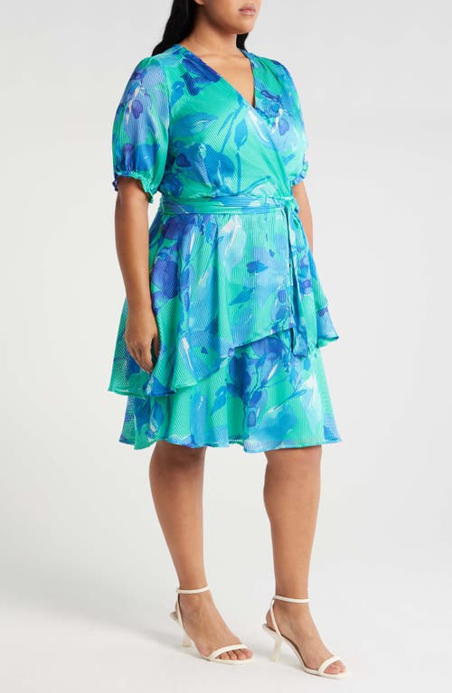 Tahari Asl Floral Shadow Stripe Satin Dress In Multi Blue