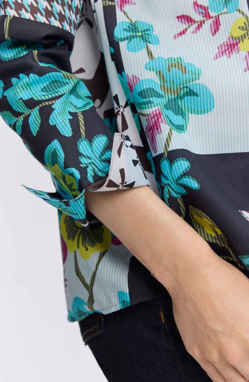 Foxcroft Agnes Sateen Top In Teal Multi