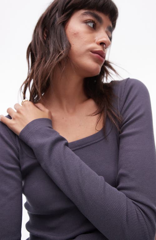 Shop Topshop Rib Square Neck Top In Charcoal