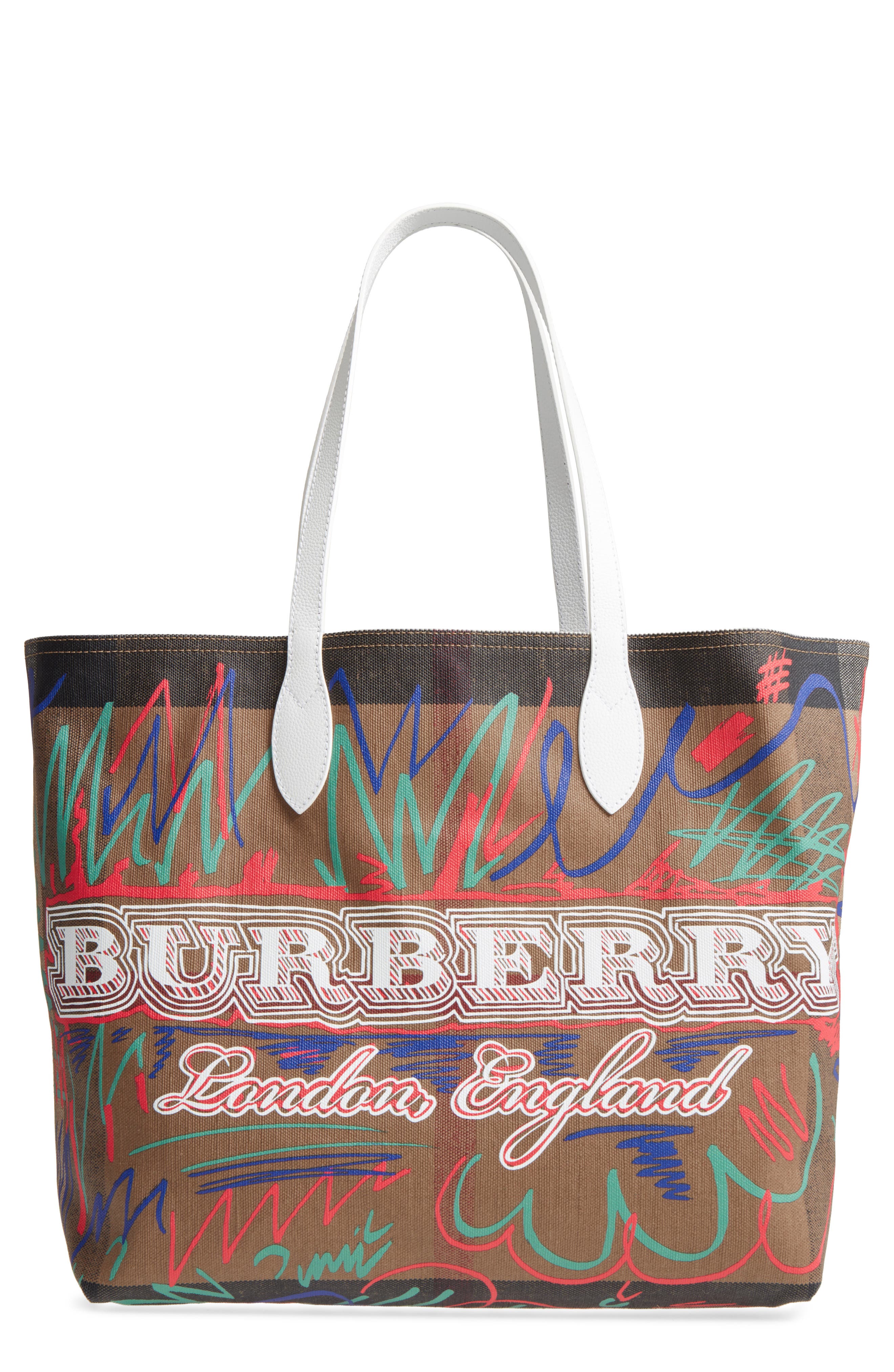 Burberry Multicolor Coated Canvas Doodle Reversible Tote