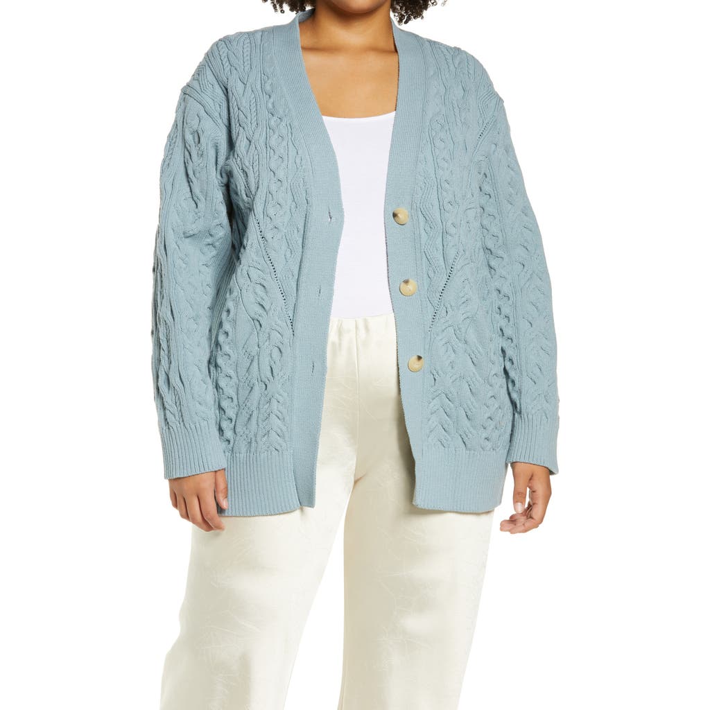 Vince Aran Relaxed Cable Knit Cardigan In Blue