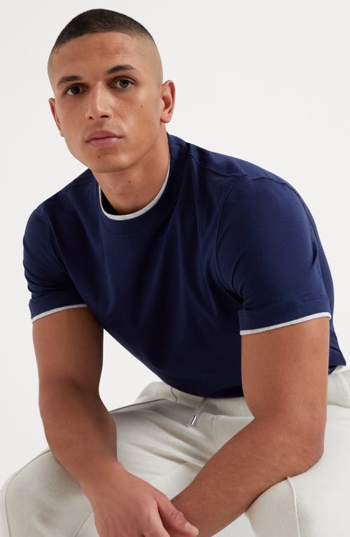 Shop Brunello Cucinelli T-shirt With Faux-layering In Indigo