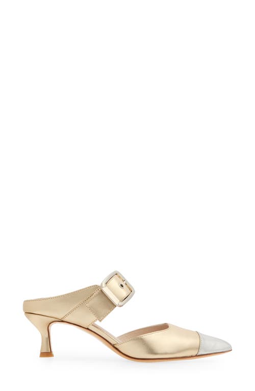 Shop Koko + Palenki Paloma Pointed Cap Toe Kitten Heel Mule In Gold Metallic Leather