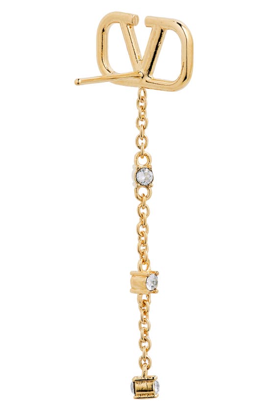 Shop Valentino Mini Vlogo Crystal Drop Earrings In Oro Crystal Silver Shade