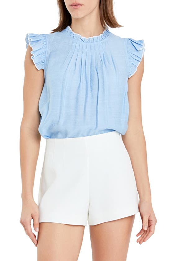 Shop English Factory Flutter Sleeve Top In Powder Blue