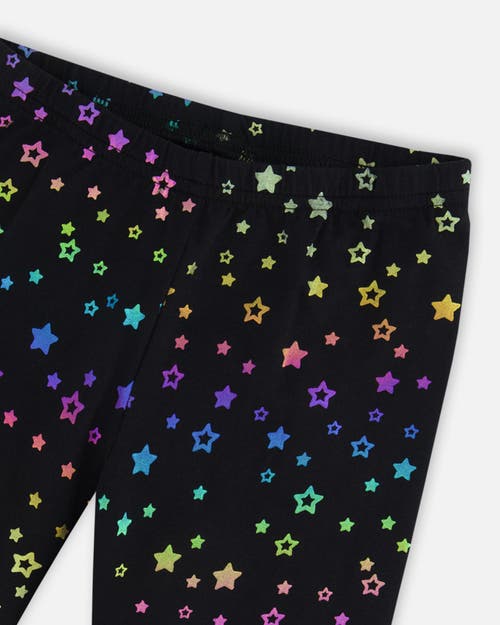 Shop Deux Par Deux Girl's Leggings Allover Foil Black Printed Stars In Printed Foil Stars