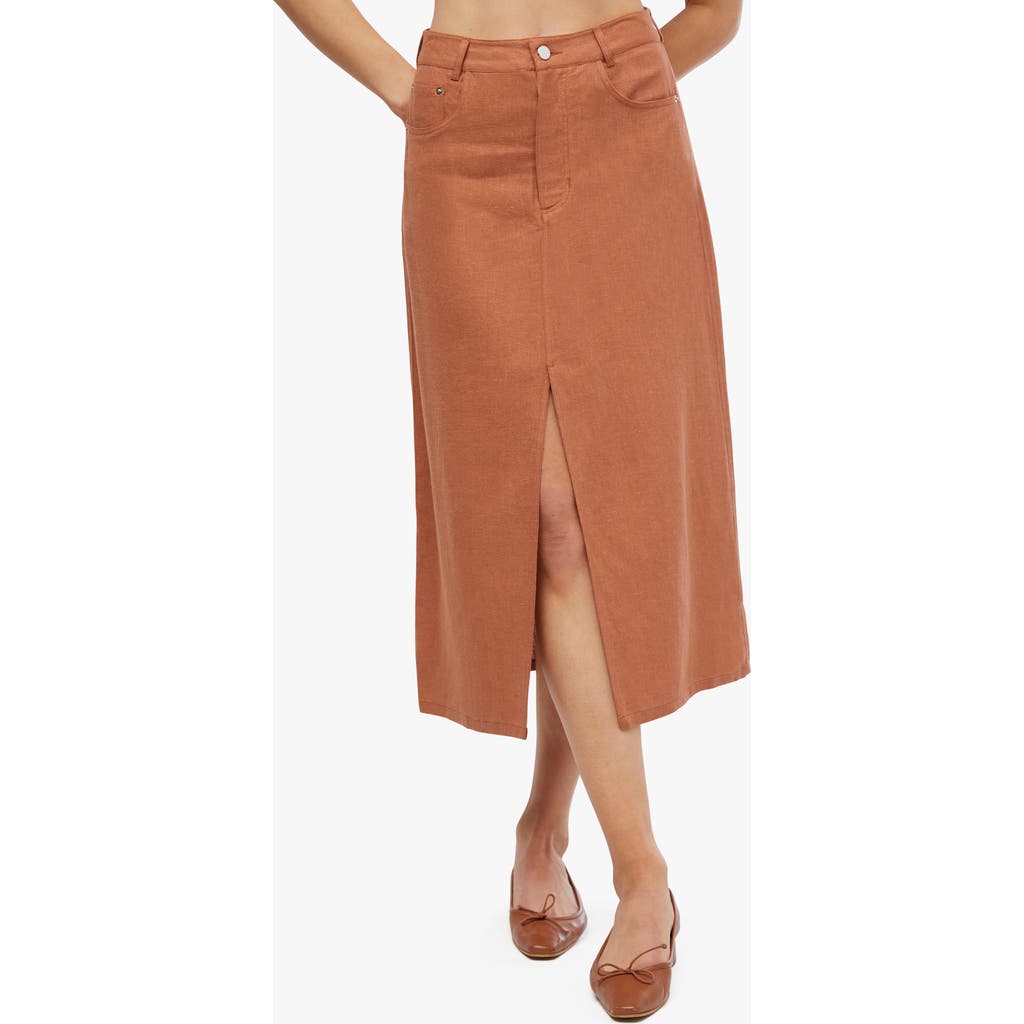 Weworewhat We Wore What Front Slit Linen Blend Skirt In Brown