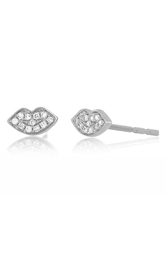 Ef Collection Mini Diamond Smooch Stud Earrings In White Gold