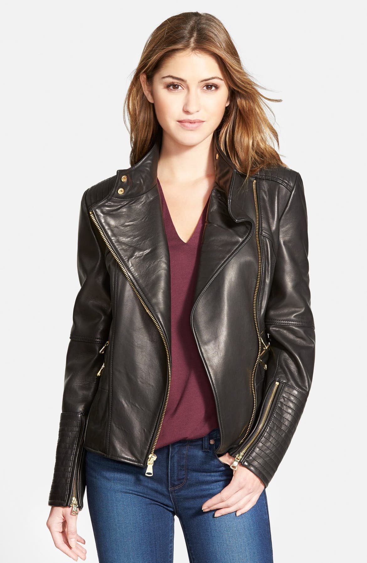 Vince Camuto Asymmetrical Leather Moto Jacket (Online Only) | Nordstrom