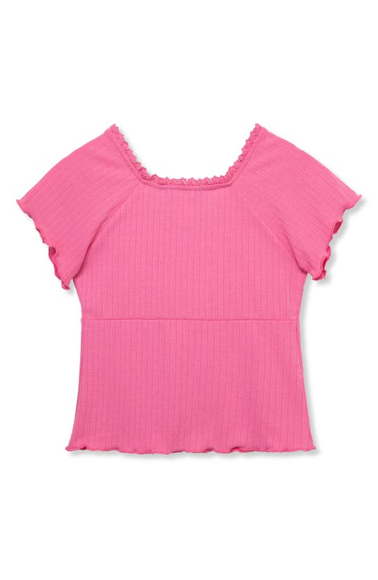 Shop Truce Kids' Lace-up Detail Rib Top In Pink