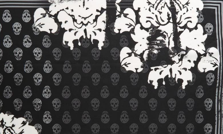 Shop Alexander Mcqueen Floral Skull Silk Square Scarf In Black/ Ivory