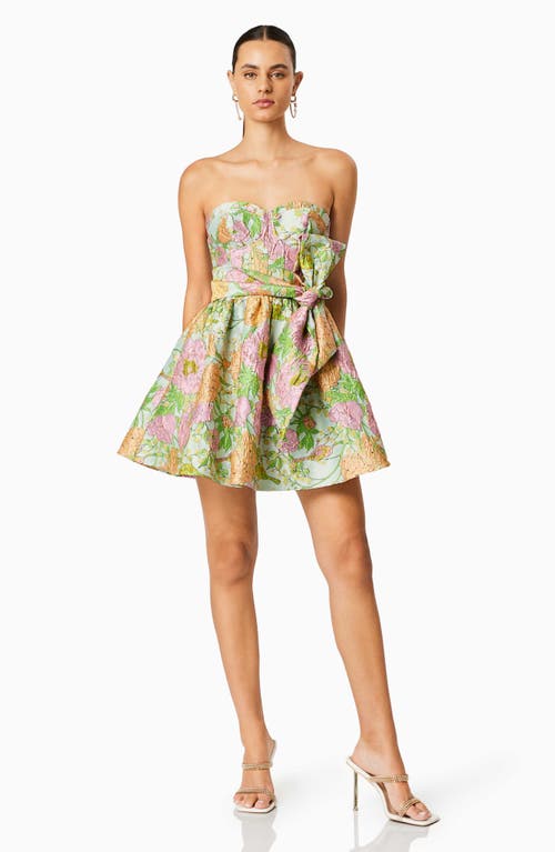 Shop Elliatt Jetset Floral Jacquard Strapless Minidress In Green Multi