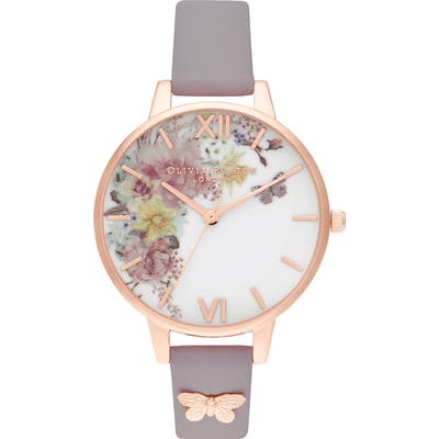 Olivia Burton Enchanted Garden Leather Strap Watch,