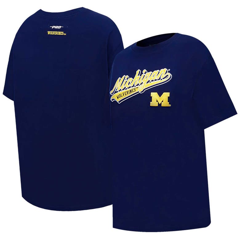 Pro Standard Navy Michigan Wolverines Script Tail Oversized Boyfriend T-shirt In Navy