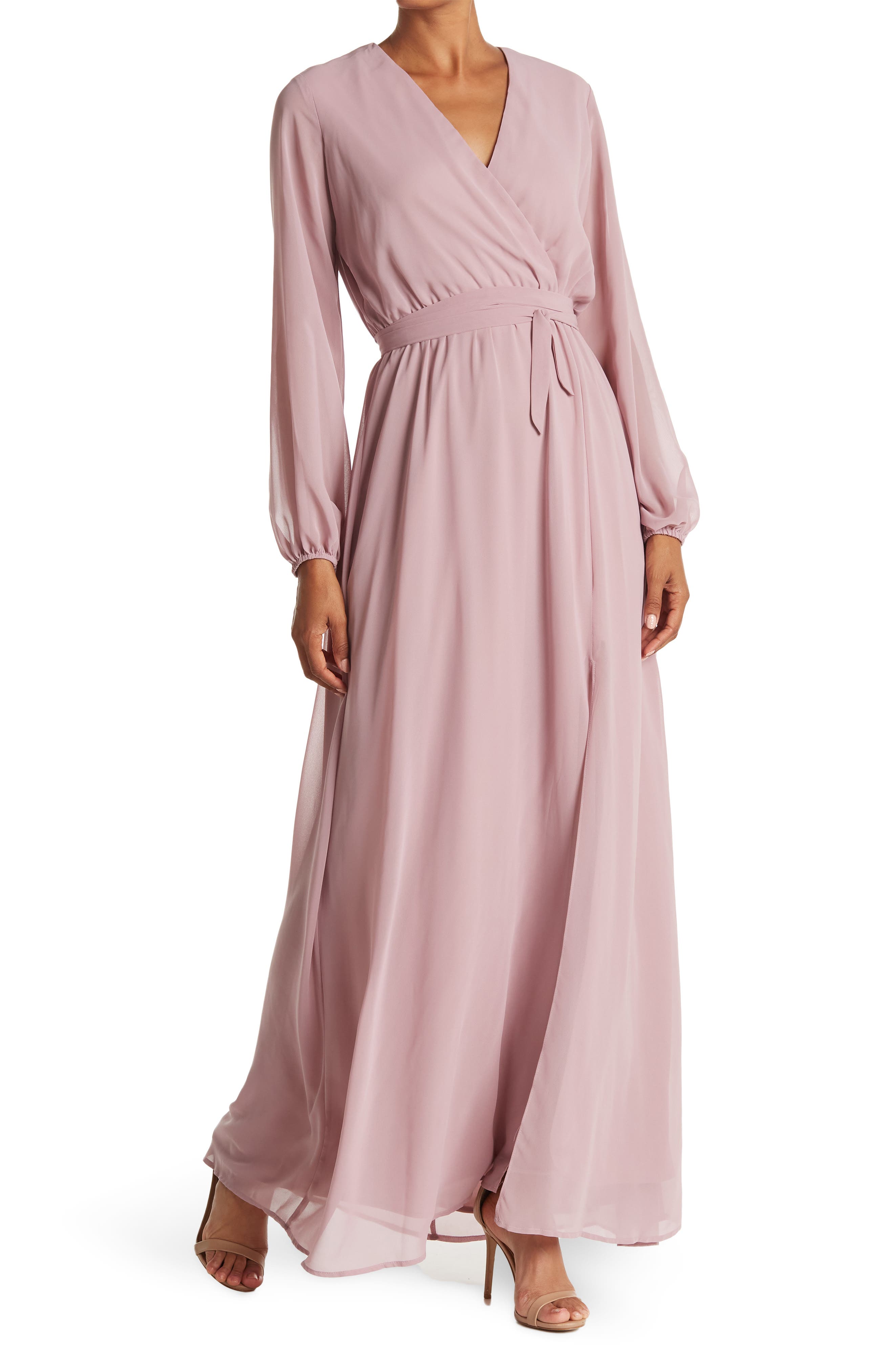 long sleeve pink gown