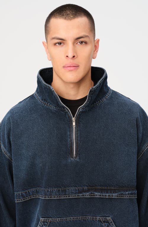 Warp & Weft Warp+weft Oversize Denim Half Zip Popover Jacket In Porter