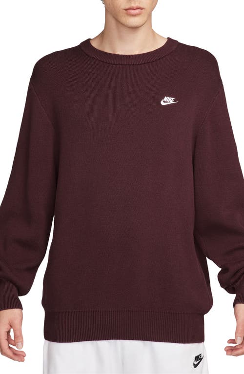 Shop Nike Sportswear Club Oversize Crewneck Sweater In Burgundy Crush/white