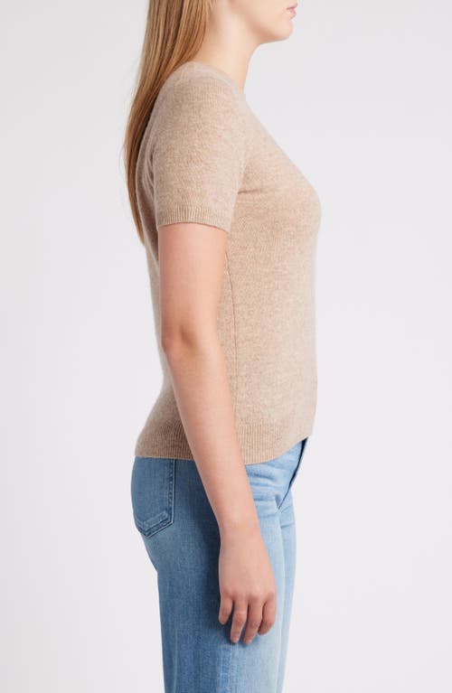 Shop Caslonr Caslon(r) Short Sleeve Wool & Cashmere Sweater In Tan Camel Dark Heather