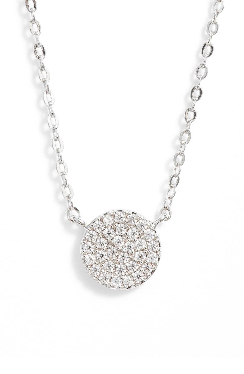 NORDSTROM Pavé Disc Pendant Necklace, Main, color, CLEAR- SILVER
