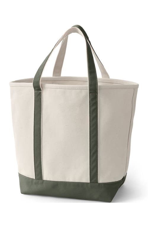 Lands' End Open Top Canvas Tote Bag In Natural/dark Olive Green
