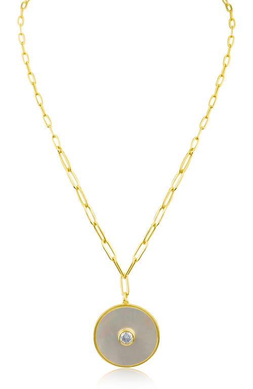 Shop Cz By Kenneth Jay Lane Medallion Mother Of Pearl & Cz Pendant Necklace In White/clear/gold
