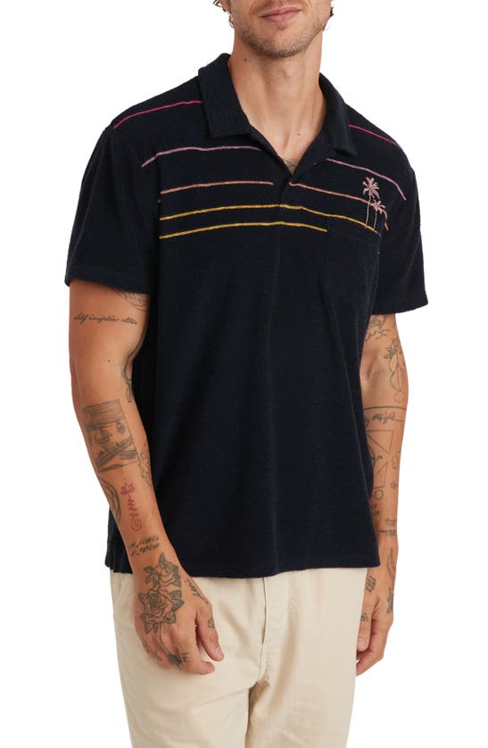 Marine Layer Terry Out Stripe Polo In Sky Captain