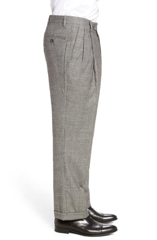 Shop Berle Touch Finish Pleated Plaid Classic Fit Stretch Wool Trousers In Black/white