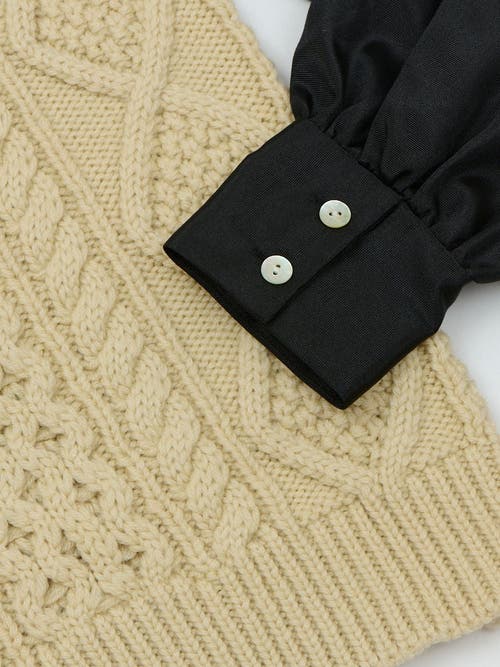 Lingua Franca Mekas Knit Combo Top In Ivory Multi