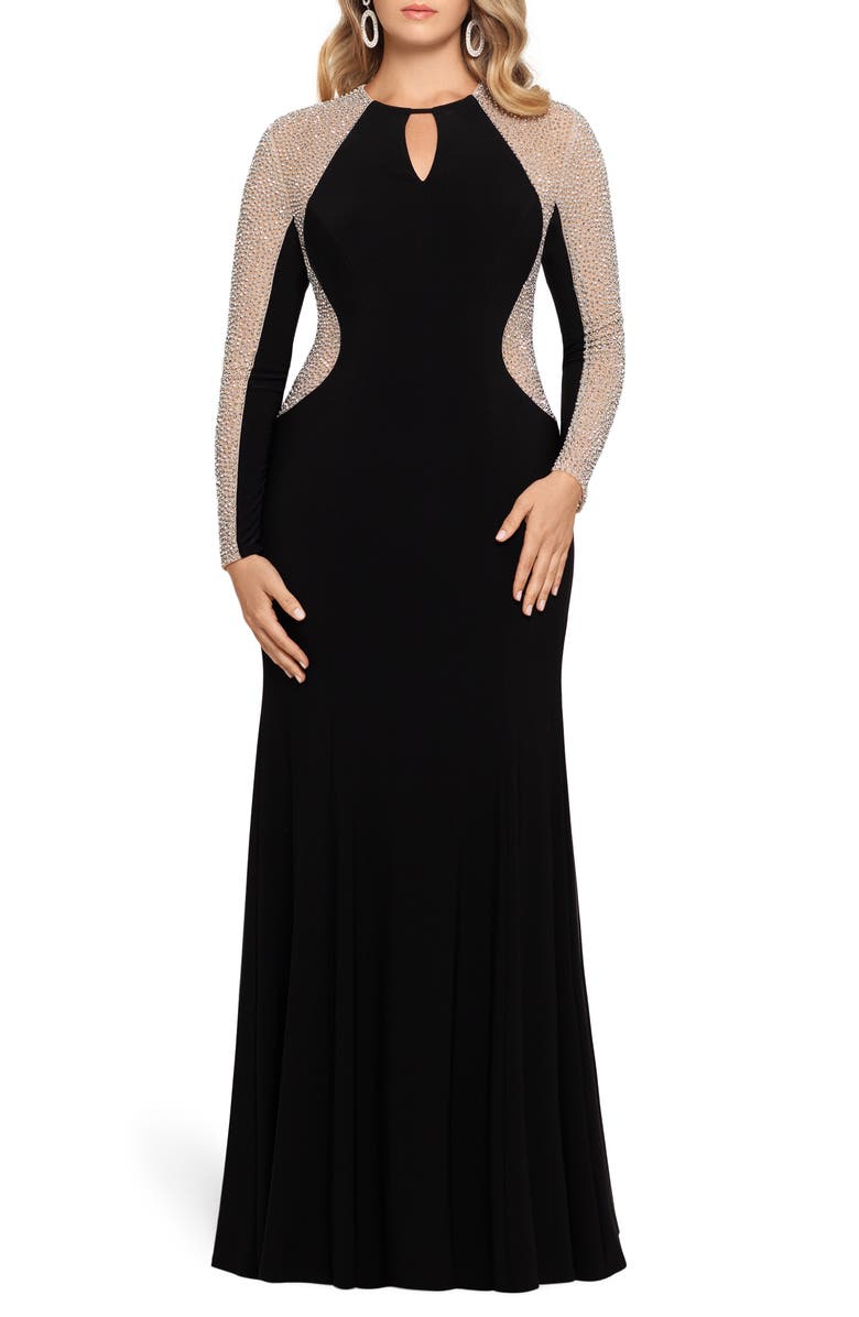Xscape Caviar Beading Long Sleeve Keyhole Gown (Plus Size) | Nordstrom