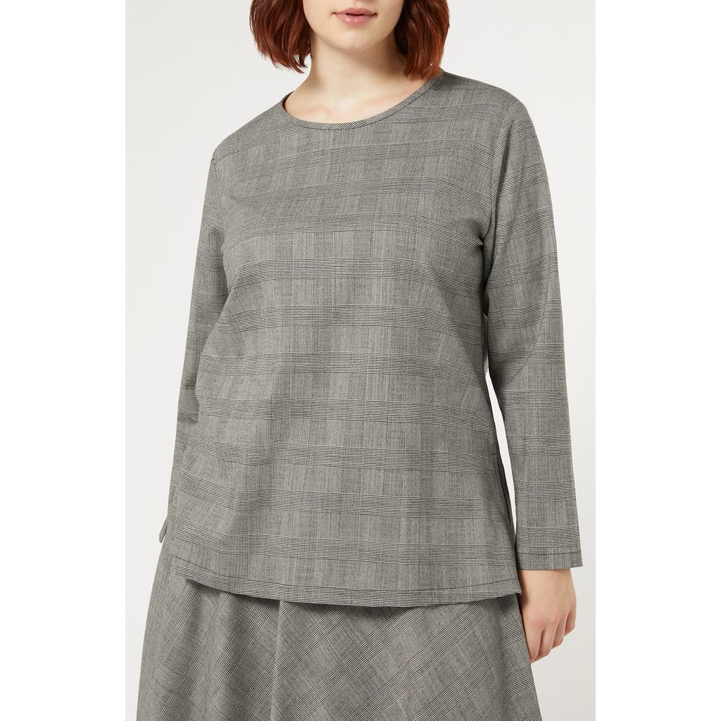 MARINA RINALDI MARINA RINALDI UBERTA POW CHECK LONG SLEEVE VIRGIN WOOL BLEND TOP