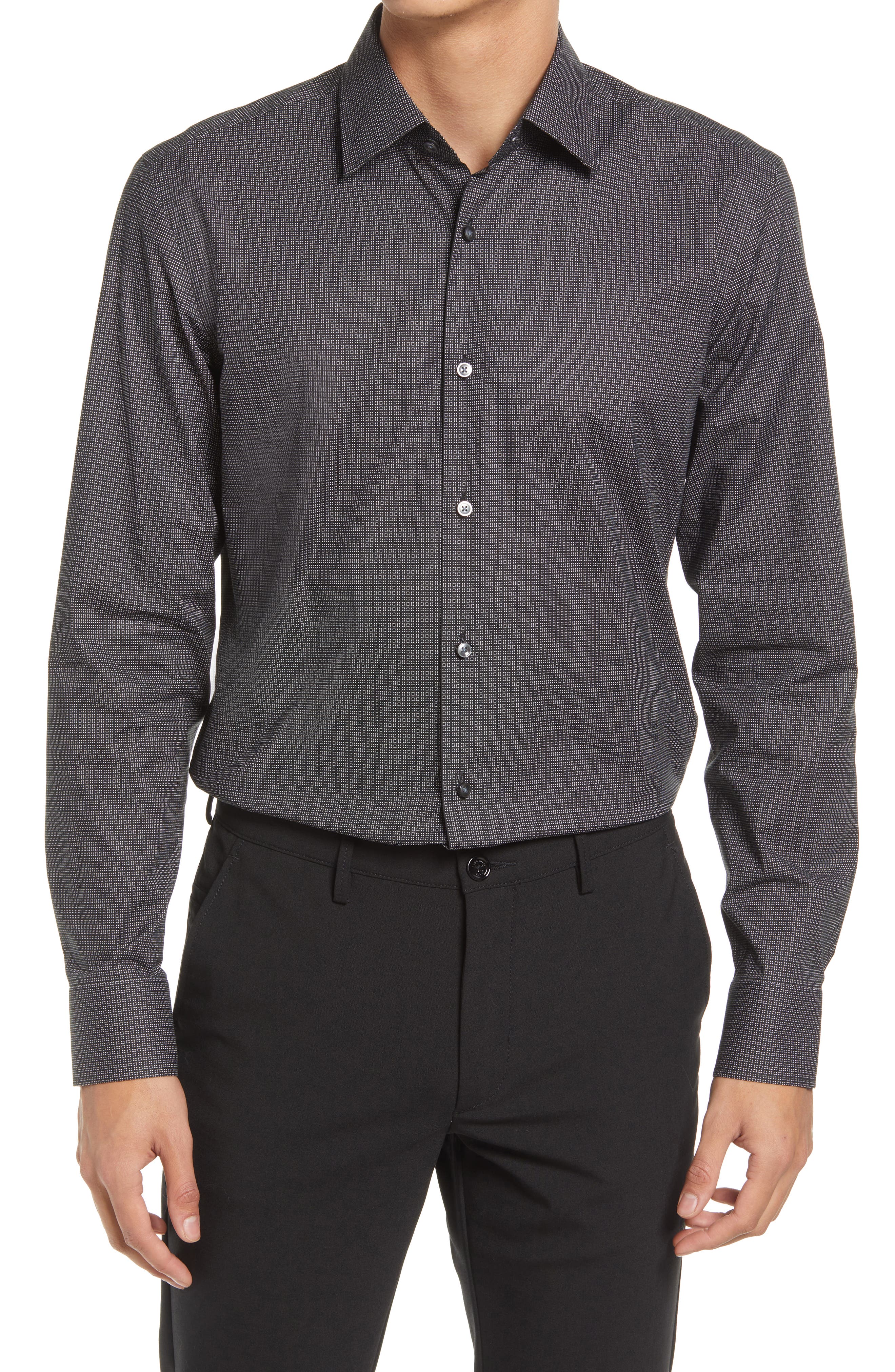 BOSS Hank Slim Fit Stretch Check Button 