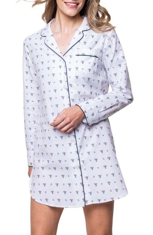 Petite Plume Hanukkah Print Cotton Nightshirt in White at Nordstrom, Size X-Small