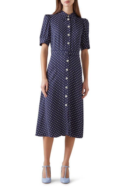 LK Bennett Valerie Spot Midi Shirtdress in Navy at Nordstrom, Size 10 Us