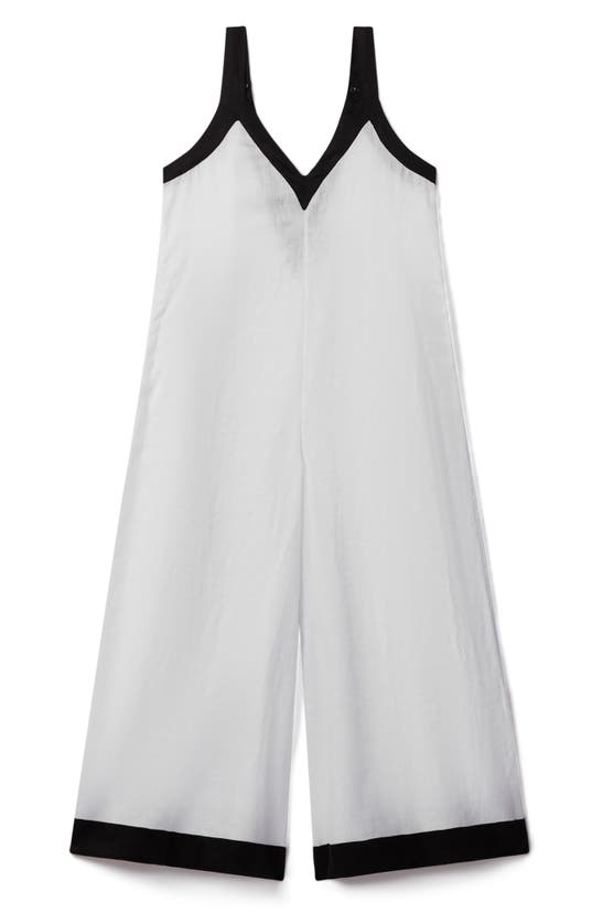 Reiss Aida Wide-leg Colour-block Linen Jumpsuit In White/ Navy