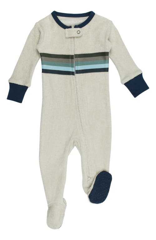 L'Ovedbaby Stripe Appliqué Long Sleeve Organic Cotton Terry Zip Footie Blues at Nordstrom,