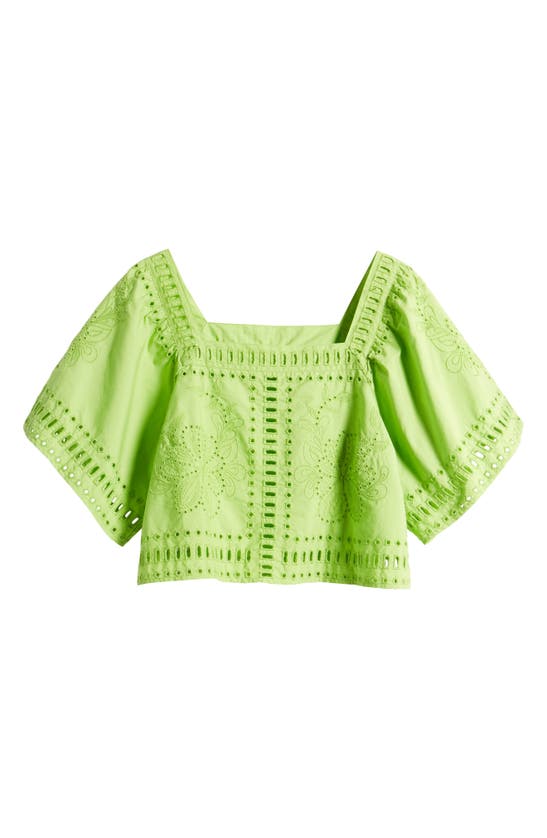 Shop Rails Laine Embroidered Eyelet Cotton Crop Top In Island Green