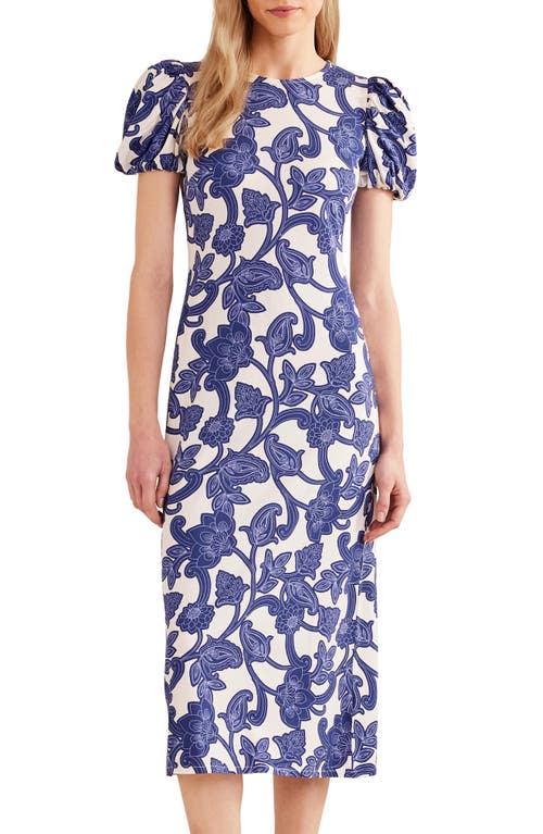 Boden Puff Sleeve Jersey Dress in Blue Ribbon Paisley Whirl
