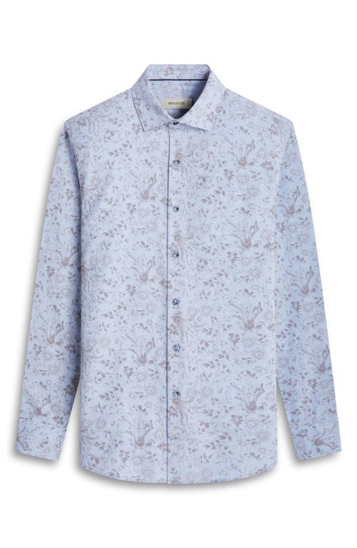 Bugatchi Axel Shaped Fit Abstract Floral Print Button-up Shirt In Dusty Blue