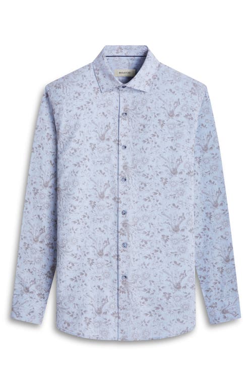 Shop Bugatchi Axel Shaped Fit Abstract Floral Print Button-up Shirt In Dusty Blue