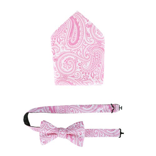 Shop Trafalgar Sobee Paisley Silk Bow Tie & Pocket Square Set In Pink